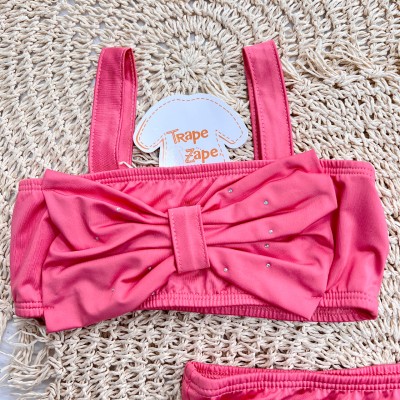 Linha Praia - Biquini com Proteção UV50+ - Laço com Strass - Rose